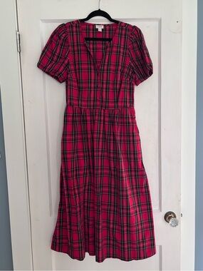J. Crew Red and Black Plaid Midi Dress
